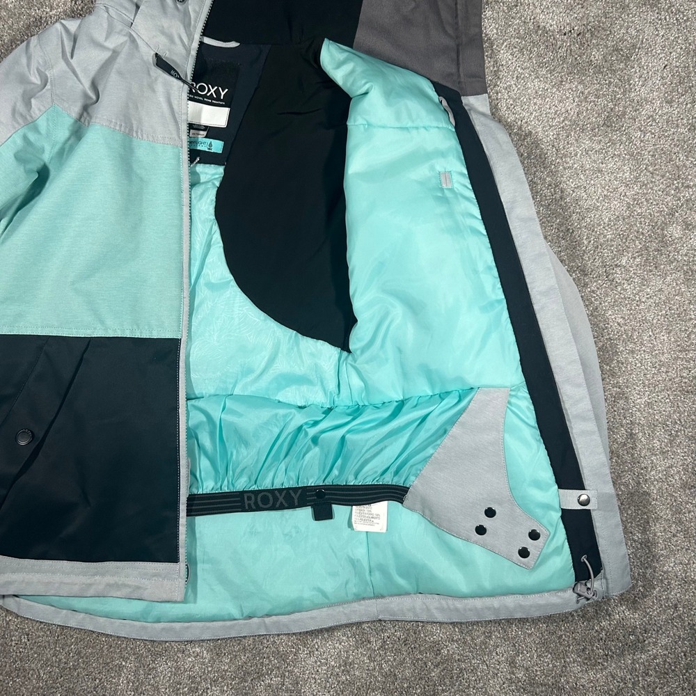 Roxy DryFlight Snowboard Jacket Womens Small Grey Mint Black Colorblock Hooded - Picture 6 of 11